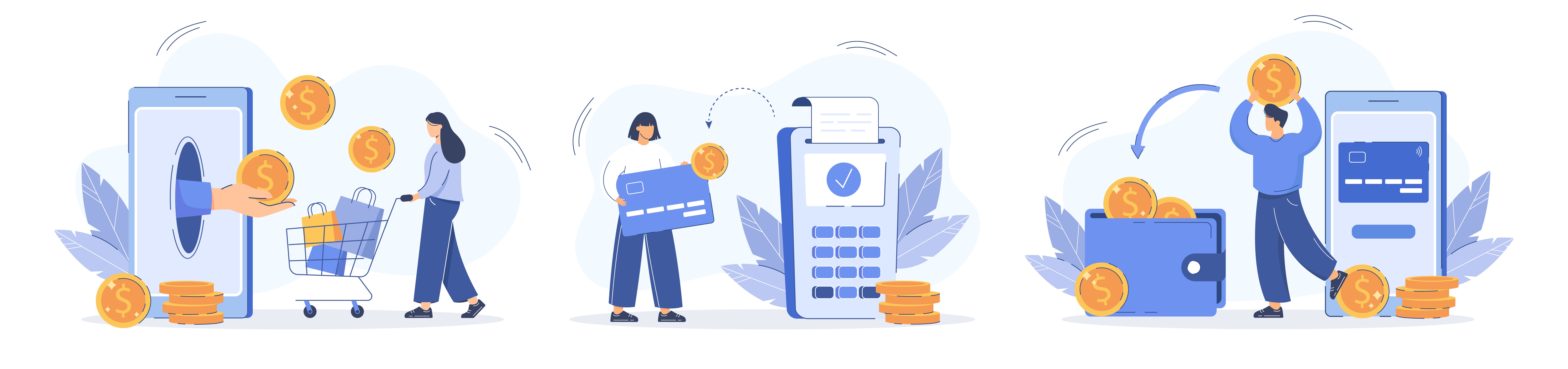 Flat illustration: Online payment, cashback, savings, loyalty rewards program