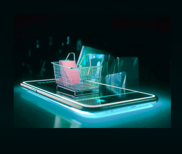 cell phone with checkout basket depicting augmented reality